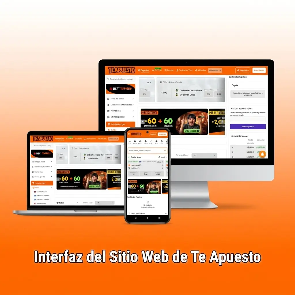 Interfaz del sitio web de Te Apuesto con barra de navegación para deportes, casino y promociones en Perú
